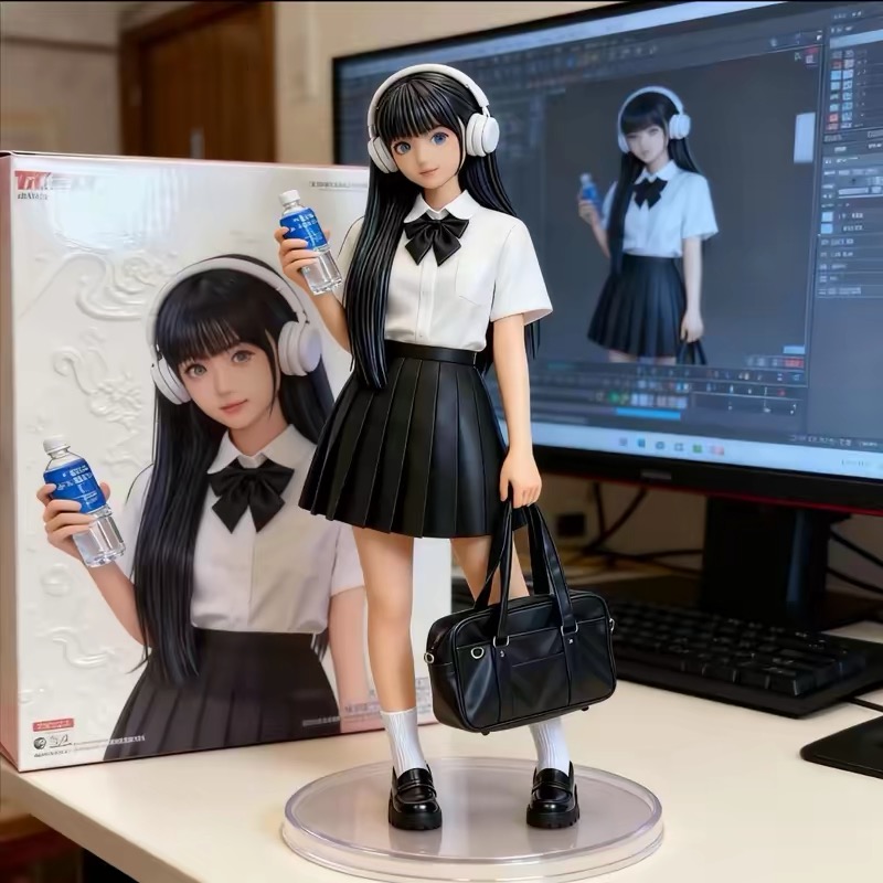 Custom full-body figure beside a digital modelling screen