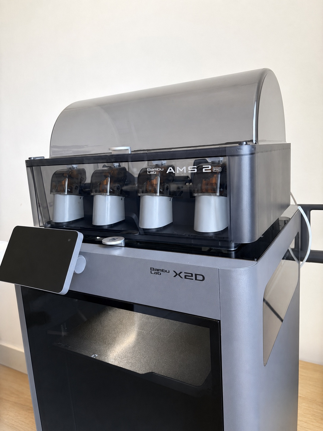 Our Bambu Lab X2D with AMS 2 Pro.